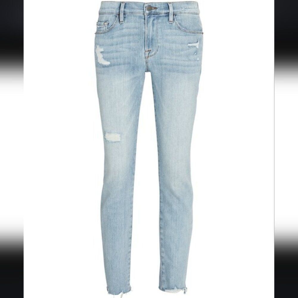 Frame Le Skinny Crop Jeans 28 Light Blue Distressed